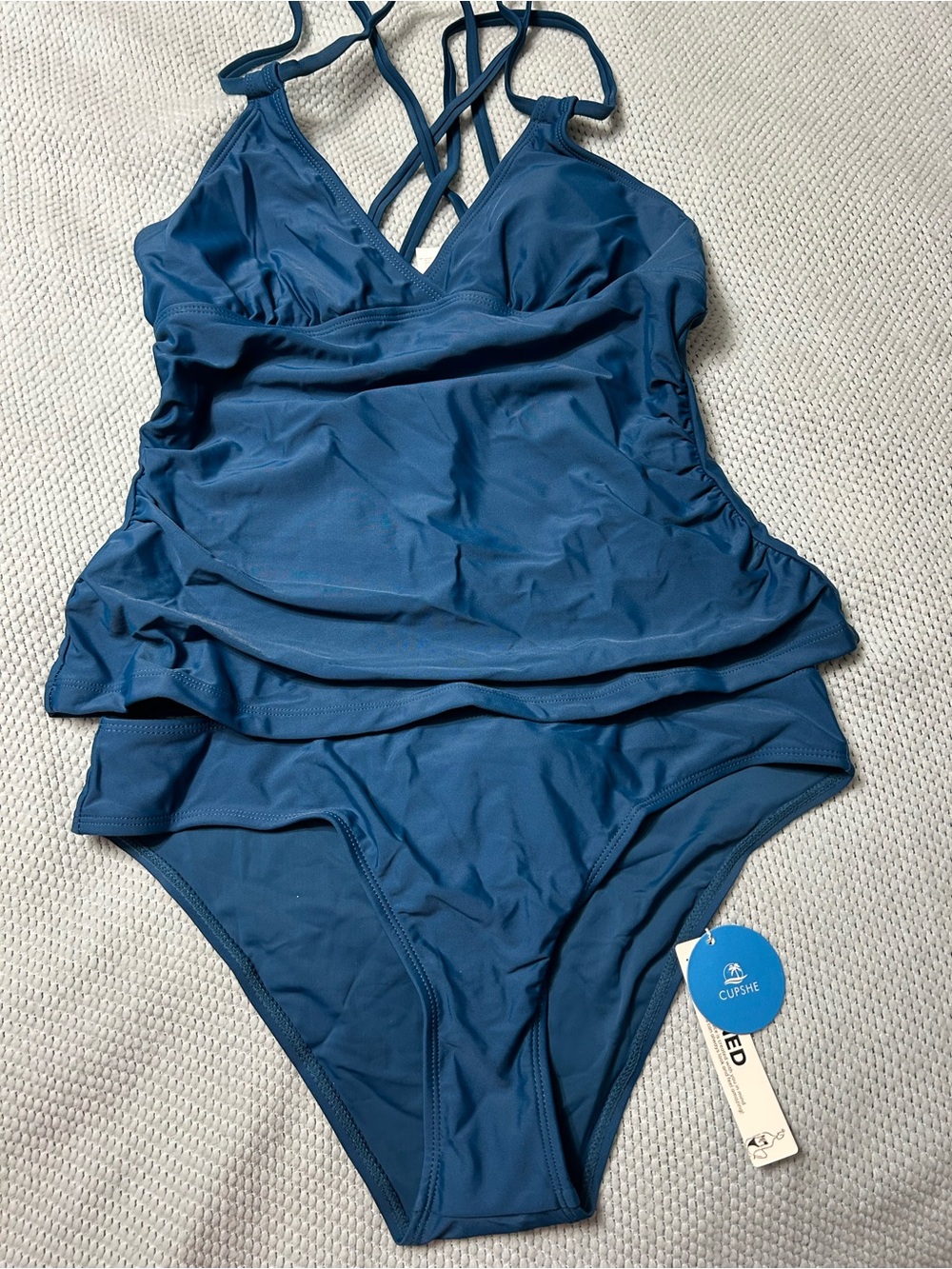 Cupshe Deep Blue Crisscross Tankini One-Piece